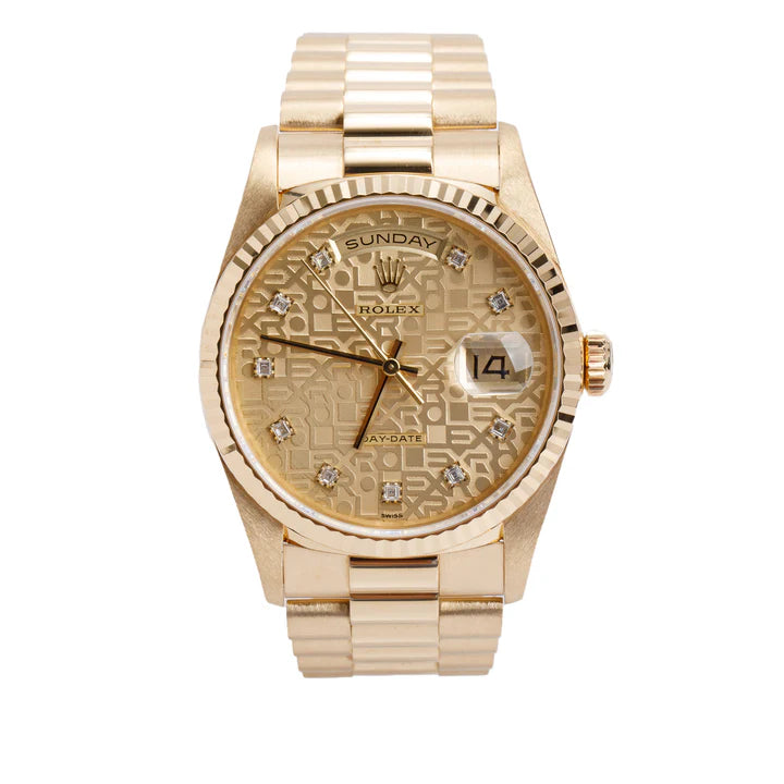 Rolex 18k Yellow Gold Day Date 36 MM President Watch Champagne Jubilee Diamond Dial 18238 w/ Box & Papers Item No: 69684